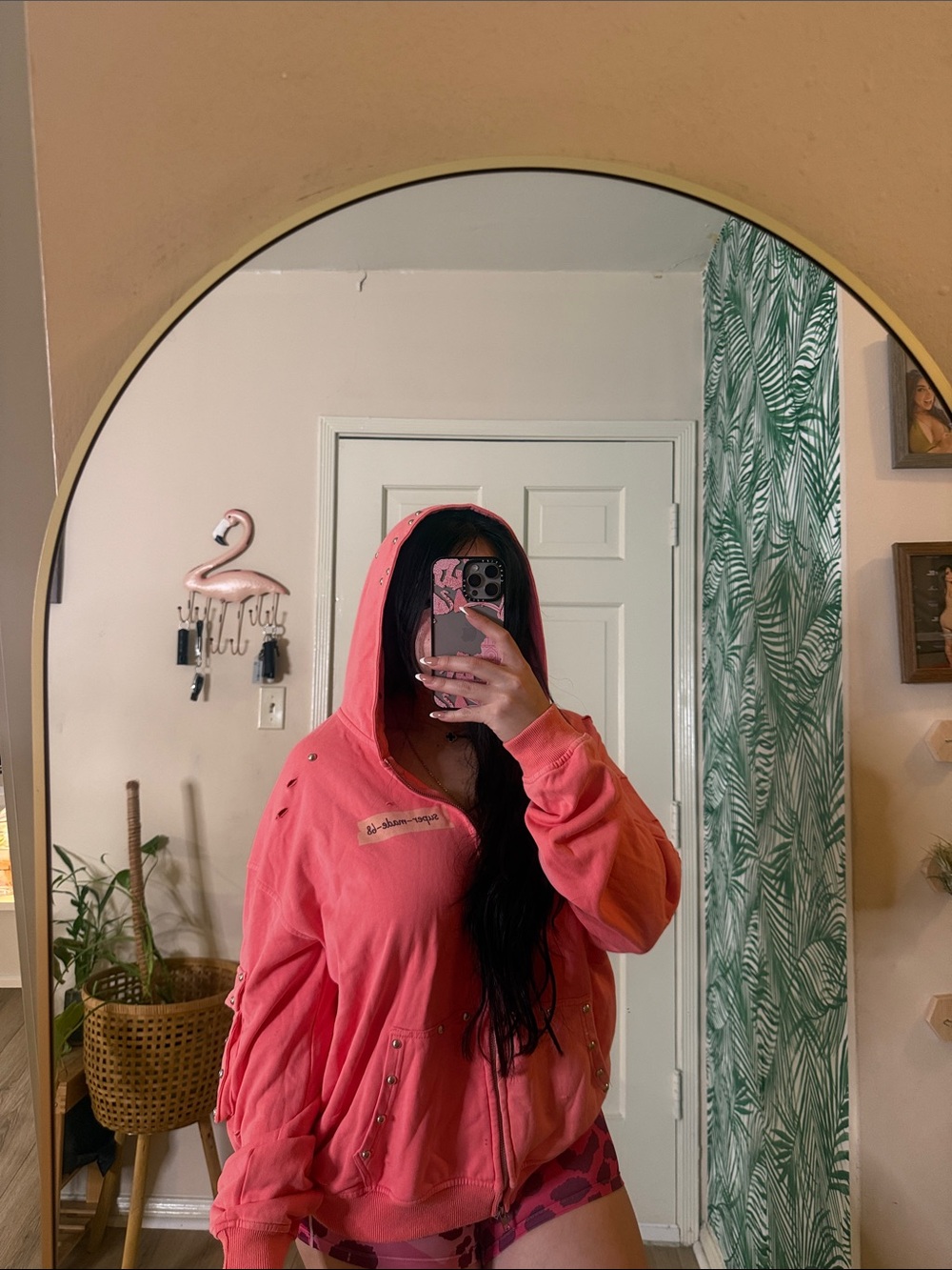 Supermade  Coral Pink Hooded Snap-Detail Jacket